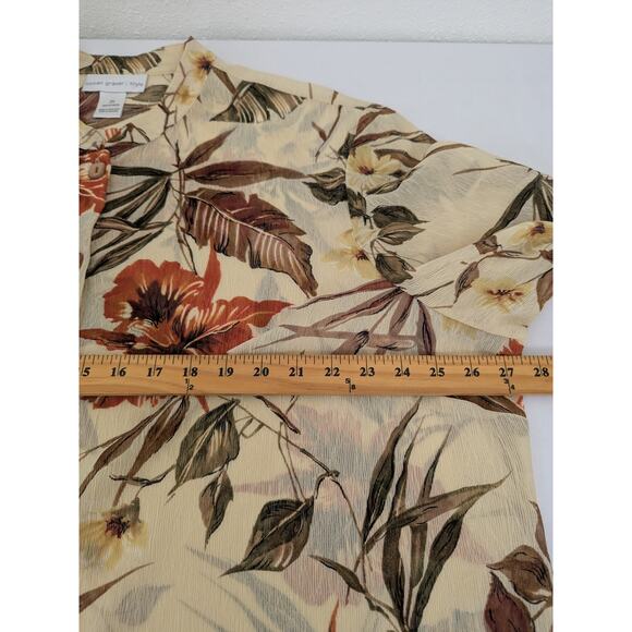 Susan Garver Brown Tan Floral Button-up Hawaiian Shirt Sheer Gauze Light Sz 2X - Picture 5 of 6